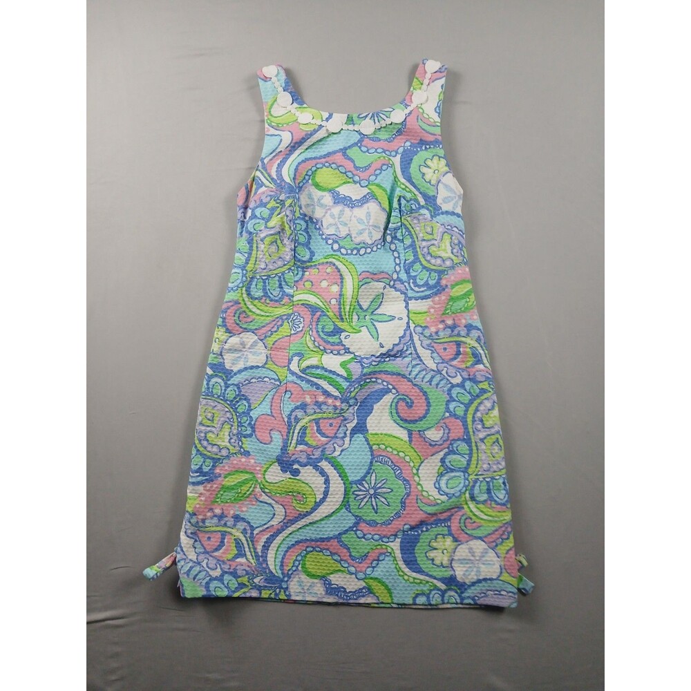 Lilly Pulitzer Coquille Shift Dress Womens  2 Cotton Bubble Seersucker Seashell